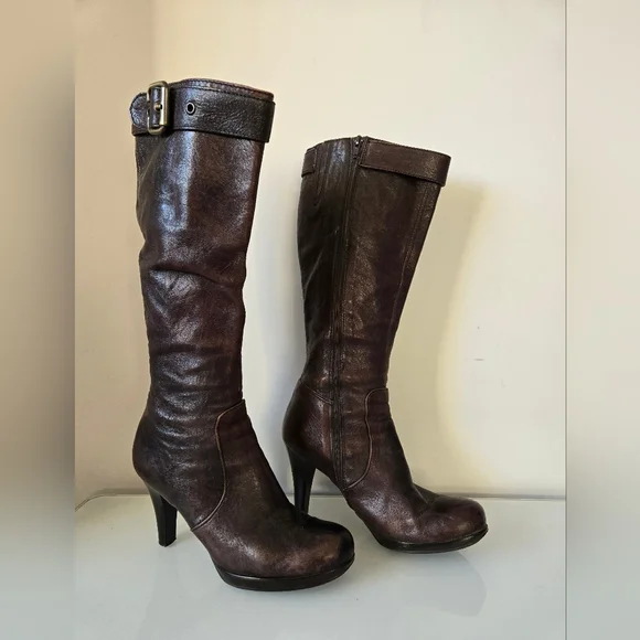 ARNOLD CHURGIN tall brown heeled leather boots. Size 39 (8-8.5) - Picture 2 of 15